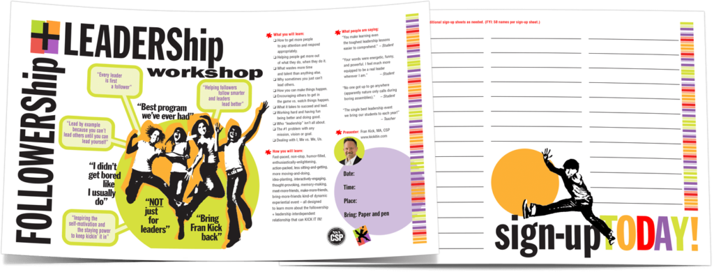FOLLOWERShip + LEADERShip poster with sign up sheet